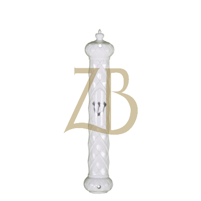 Plastic White Mezuzah 12cm - W/ Silver "ש" "Crown and