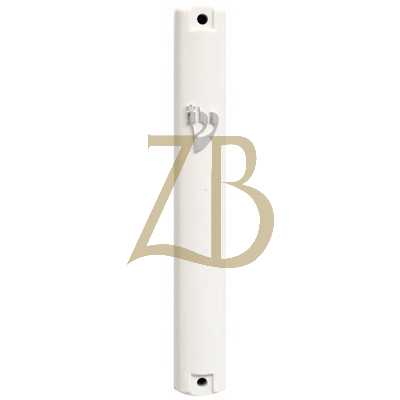 Plastic Mezuzah White 12 cm Silver "ש" - Rubber Plug