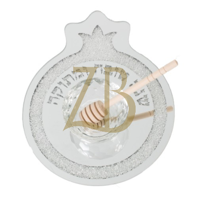Honey Dish On Pomegranate Shaped Glass Plate