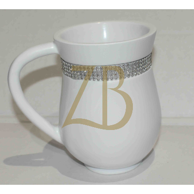 Washing Cup - Acrylic - White With Stone Border